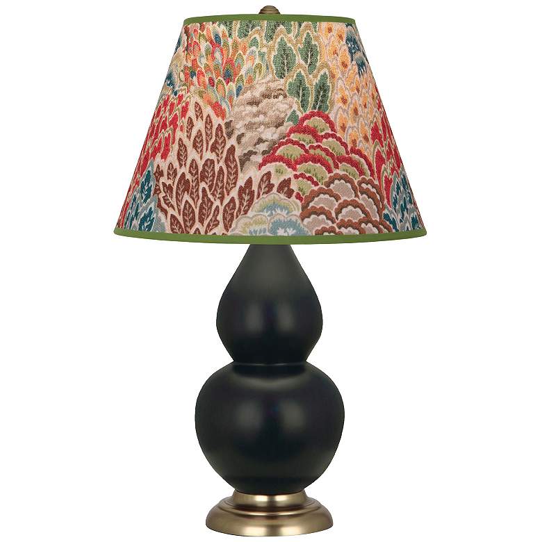 Image 1 Double Gourd 23"H Matte Obsidian And Brass Lamp w/ Fall Floral Shade
