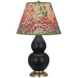 Double Gourd 23"H Matte Obsidian And Brass Lamp w/ Fall Floral Shade
