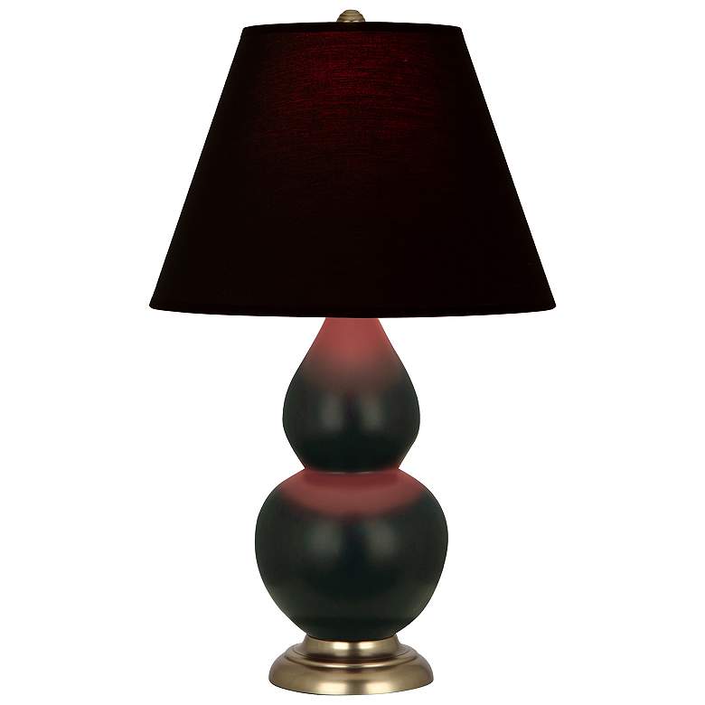 Image 1 Double Gourd 23"H Matte Obsidian And Brass Lamp w/ Ink And Rose Shade