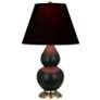 Double Gourd 23"H Matte Obsidian And Brass Lamp w/ Ink And Rose Shade