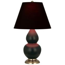 Double Gourd 23"H Matte Obsidian And Brass Lamp w/ Ink And Rose Shade