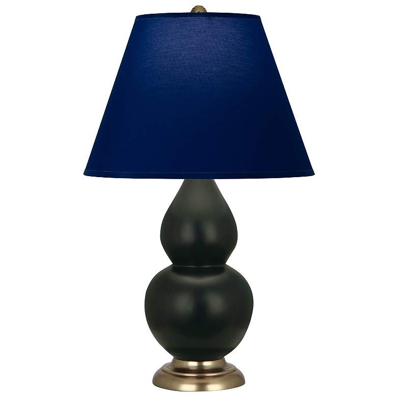 Image 1 Double Gourd 23"H Matte Obsidian And Brass Lamp w/ Navy And Gray Shade