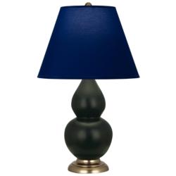 Double Gourd 23"H Matte Obsidian And Brass Lamp w/ Navy And Gray Shade