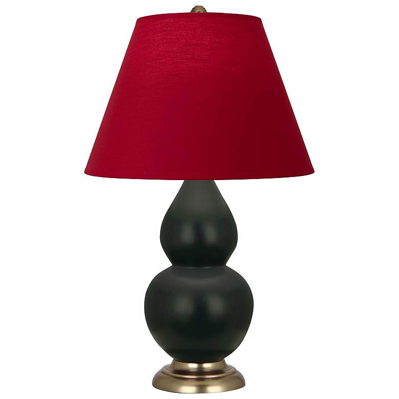 Image 1 Double Gourd 23"H Matte Obsidian And Brass Lamp w/ Rose And Ink Shade
