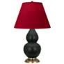 Double Gourd 23"H Matte Obsidian And Brass Lamp w/ Rose And Ink Shade