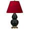 Double Gourd 23"H Matte Obsidian And Brass Lamp w/ Rose And Ink Shade