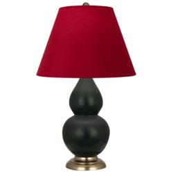 Double Gourd 23"H Matte Obsidian And Brass Lamp w/ Rose And Ink Shade