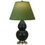 Double Gourd 23"H Matte Obsidian And Brass Lamp w/ Tea And Taupe Shade