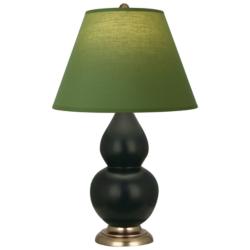 Double Gourd 23"H Matte Obsidian And Brass Lamp w/ Tea And Taupe Shade