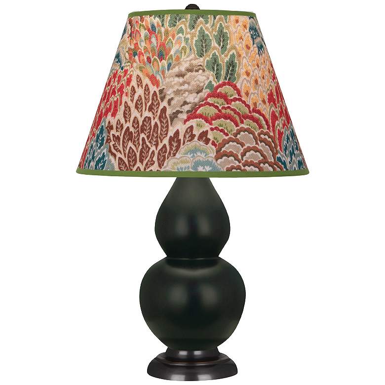 Image 1 Double Gourd 23"H Matte Obsidian And Bronze Lamp w/ Fall Floral Shade