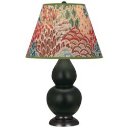 Double Gourd 23"H Matte Obsidian And Bronze Lamp w/ Fall Floral Shade