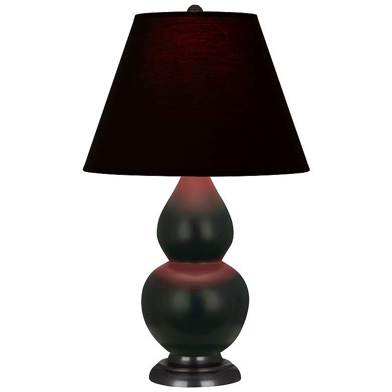 Image 1 Double Gourd 23"H Matte Obsidian And Bronze Lamp w/ Ink And Rose Shade