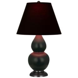 Double Gourd 23"H Matte Obsidian And Bronze Lamp w/ Ink And Rose Shade