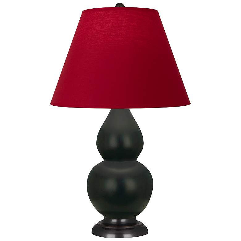 Image 1 Double Gourd 23"H Matte Obsidian And Bronze Lamp w/ Rose And Ink Shade