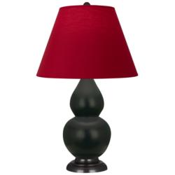 Double Gourd 23"H Matte Obsidian And Bronze Lamp w/ Rose And Ink Shade