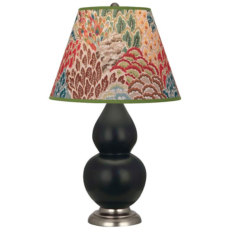 Image 1 Double Gourd 23"H Matte Obsidian And Silver Lamp w/ Fall Floral Shade