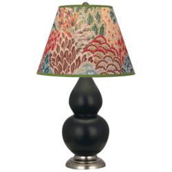 Double Gourd 23"H Matte Obsidian And Silver Lamp w/ Fall Floral Shade