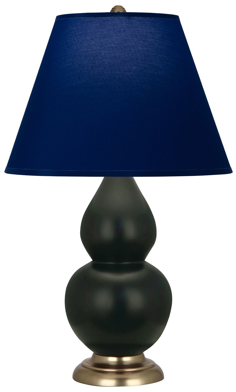 Double Gourd 23"H Matte Obsidian & Brass Lamp w/ Navy & Gray Made to Order