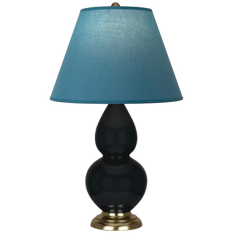 Image 1 Double Gourd 23"H Obsidian And Brass Lamp w/ Bright Blue And Gray Shade