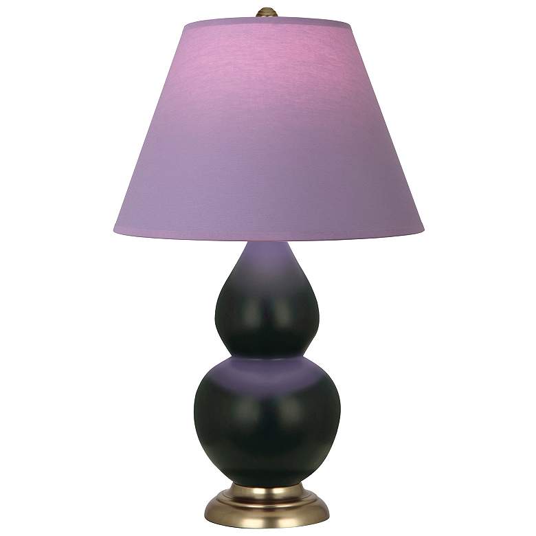 Image 1 Double Gourd 23"H Obsidian And Brass Lamp w/ Lavender And Plum Shade