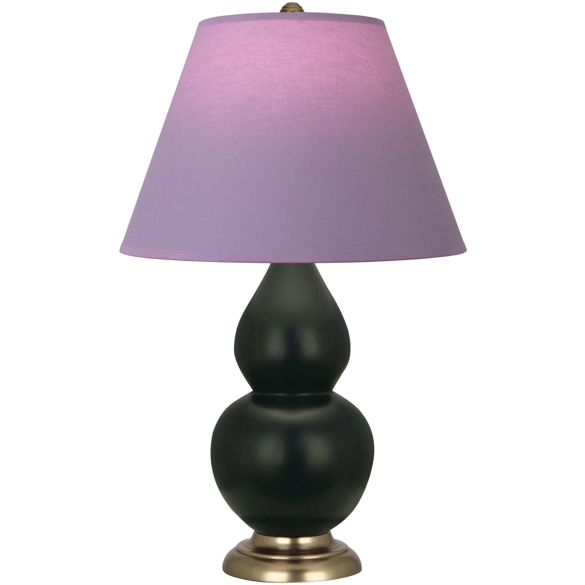 Image 2 Double Gourd 23"H Obsidian And Brass Lamp w/ Lavender And Plum Shade more views