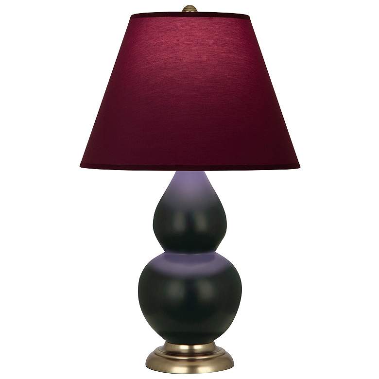 Image 1 Double Gourd 23"H Obsidian And Brass Lamp w/ Plum And Lavender Shade
