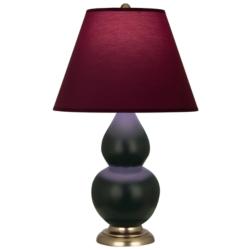 Double Gourd 23"H Obsidian And Brass Lamp w/ Plum And Lavender Shade