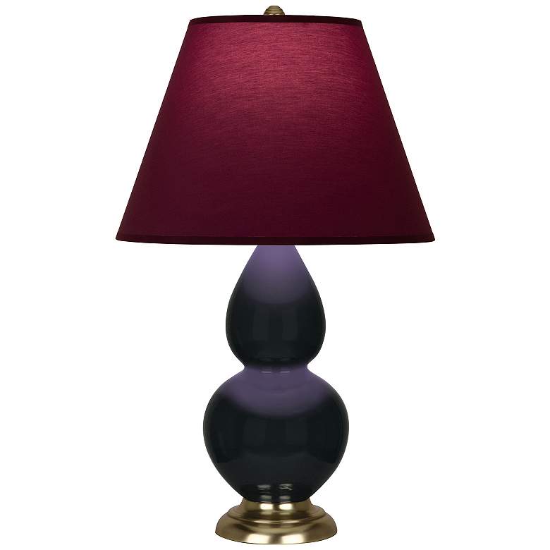 Image 1 Double Gourd 23"H Obsidian And Brass Lamp w/ Plum And Lavender Shade