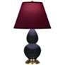 Double Gourd 23"H Obsidian And Brass Lamp w/ Plum And Lavender Shade