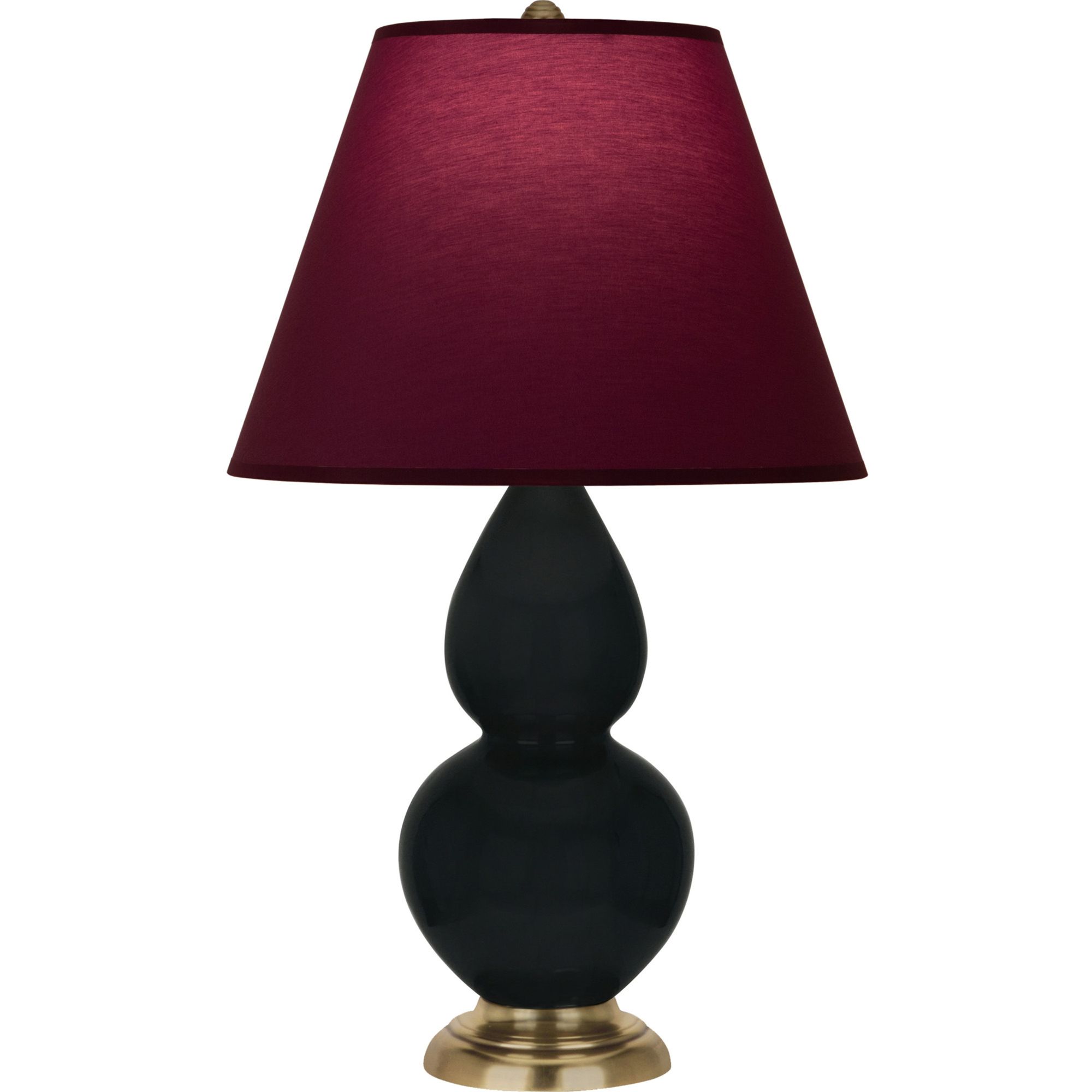 Image 2 Double Gourd 23"H Obsidian And Brass Lamp w/ Plum And Lavender Shade more views