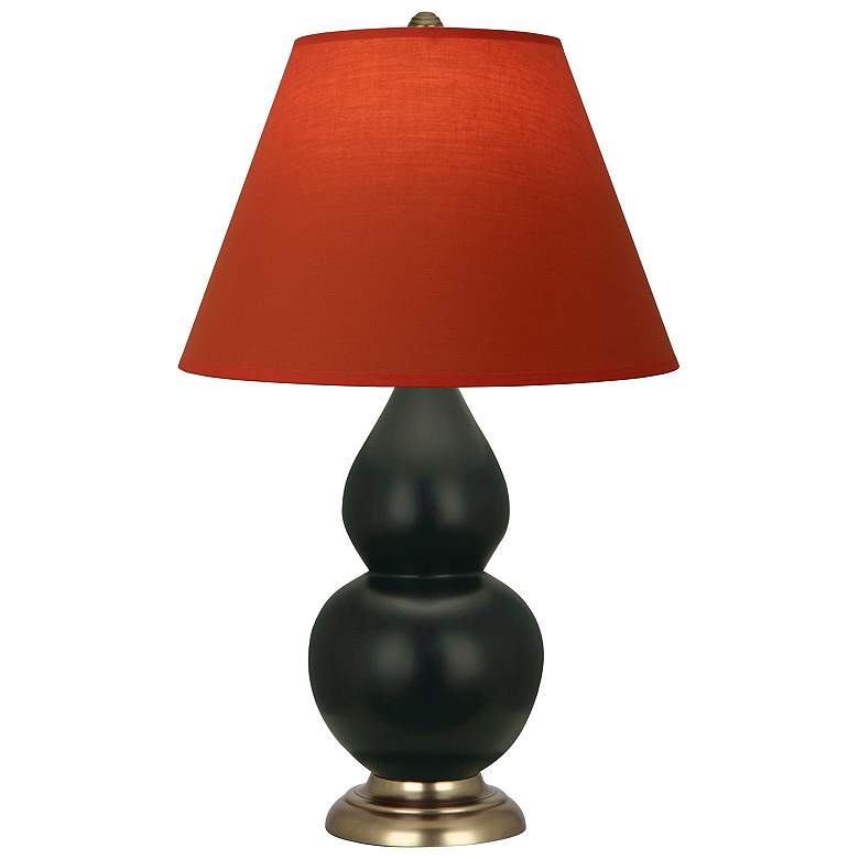 Image 1 Double Gourd 23"H Obsidian And Brass Lamp w/ Tangerine And Taupe Shade