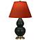 Double Gourd 23"H Obsidian And Brass Lamp w/ Tangerine And Taupe Shade