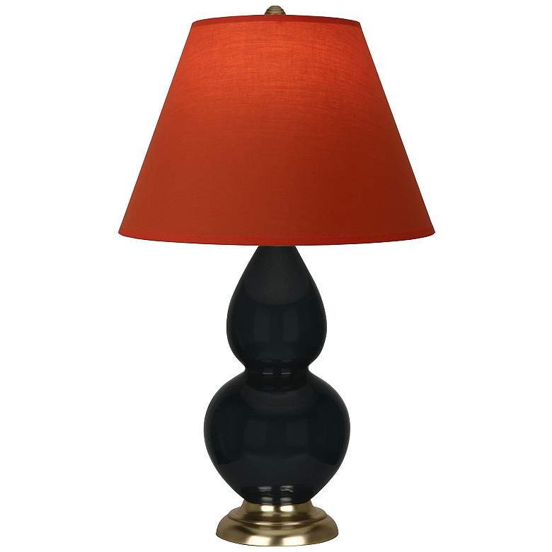 Image 1 Double Gourd 23"H Obsidian And Brass Lamp w/ Tangerine And Taupe Shade