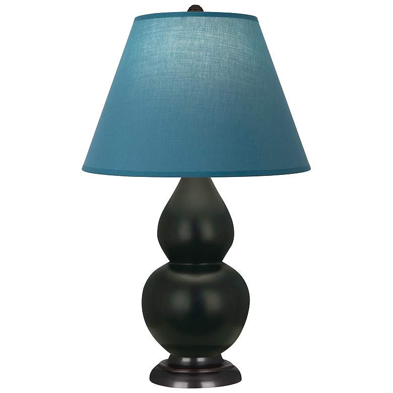 Image 1 Double Gourd 23"H Obsidian And Bronze Lamp w/ Bright Blue And Gray Shade