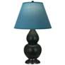 Double Gourd 23"H Obsidian And Bronze Lamp w/ Bright Blue And Gray Shade