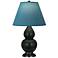Double Gourd 23"H Obsidian And Bronze Lamp w/ Bright Blue And Gray Shade