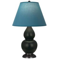 Double Gourd 23"H Obsidian And Bronze Lamp w/ Bright Blue And Gray Shade