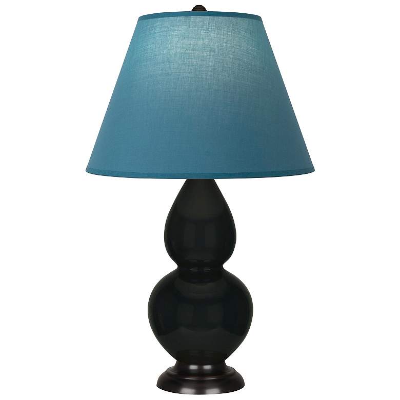 Image 1 Double Gourd 23"H Obsidian And Bronze Lamp w/ Bright Blue And Gray Shade