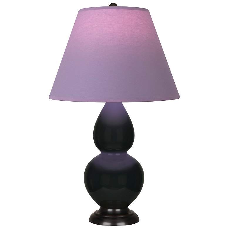 Image 1 Double Gourd 23"H Obsidian And Bronze Lamp w/ Lavender And Plum Shade