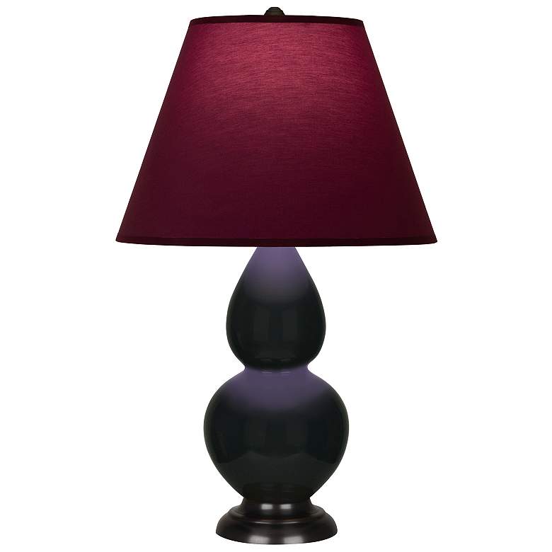 Image 1 Double Gourd 23"H Obsidian And Bronze Lamp w/ Plum And Lavender Shade