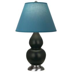 Double Gourd 23"H Obsidian And Silver Lamp w/ Bright Blue And Gray Shade