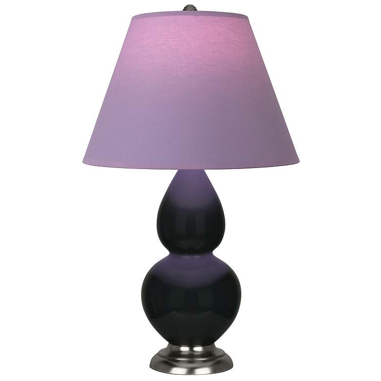 Image 1 Double Gourd 23"H Obsidian And Silver Lamp w/ Lavender And Plum Shade