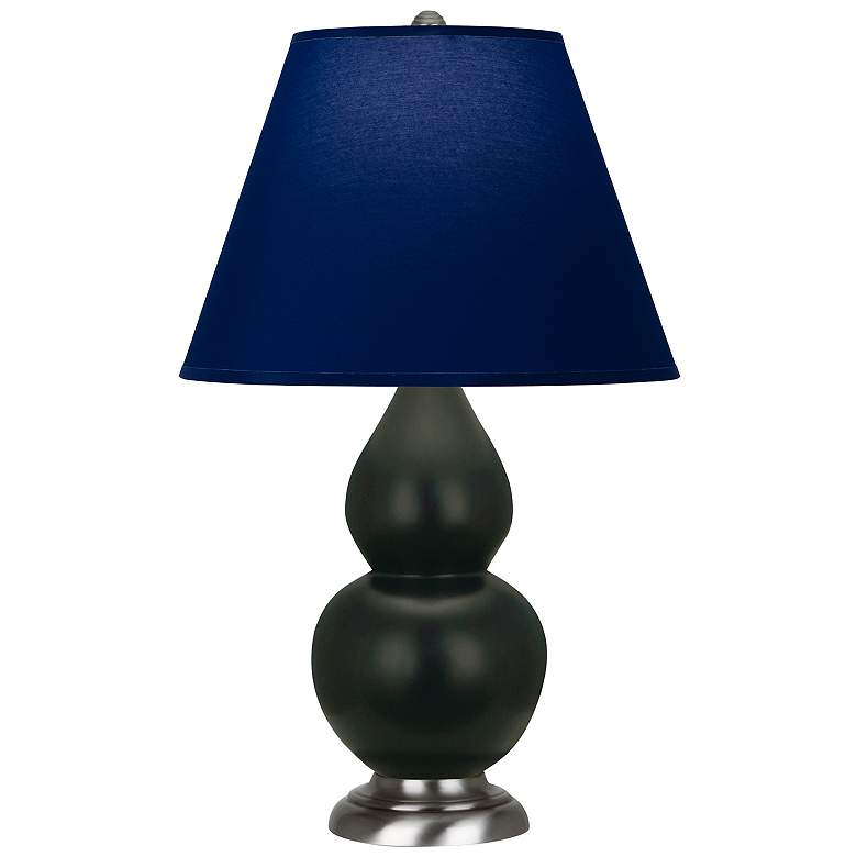 Image 1 Double Gourd 23"H Obsidian And Silver Lamp w/ Navy And Gray Shade