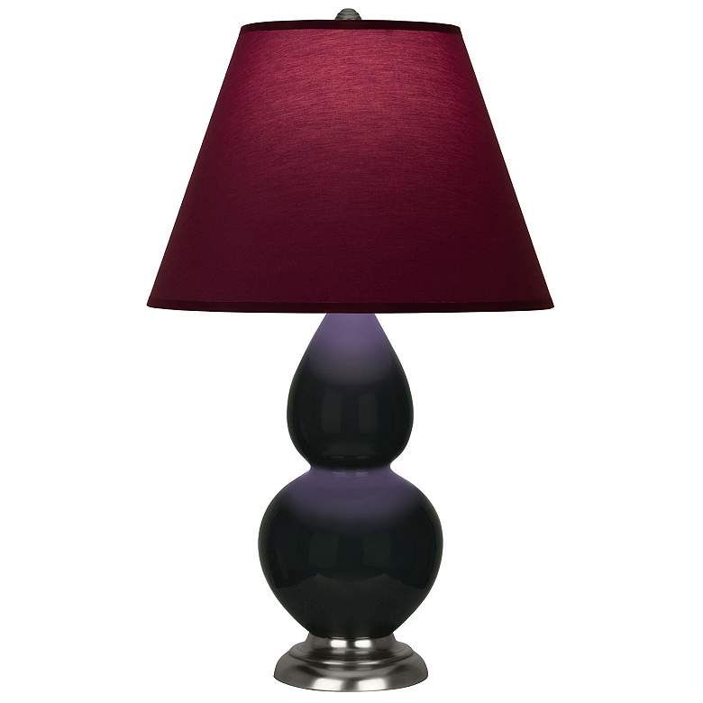 Image 1 Double Gourd 23"H Obsidian And Silver Lamp w/ Plum And Lavender Shade