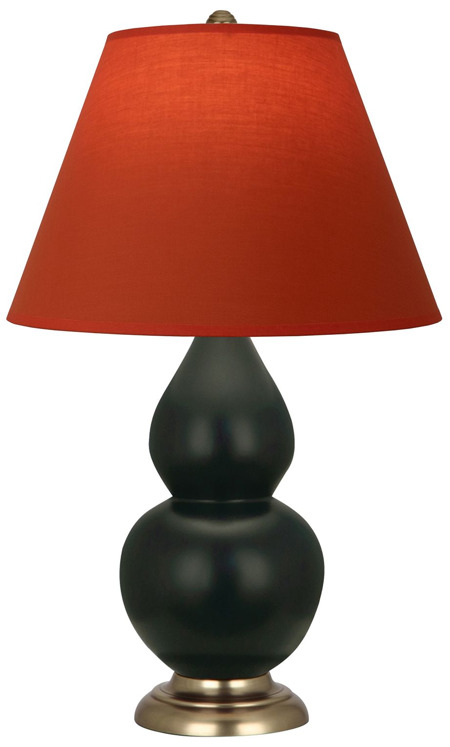 Double Gourd 23"H Obsidian & Brass Lamp w/ Tangerine & Taupe Made to Order