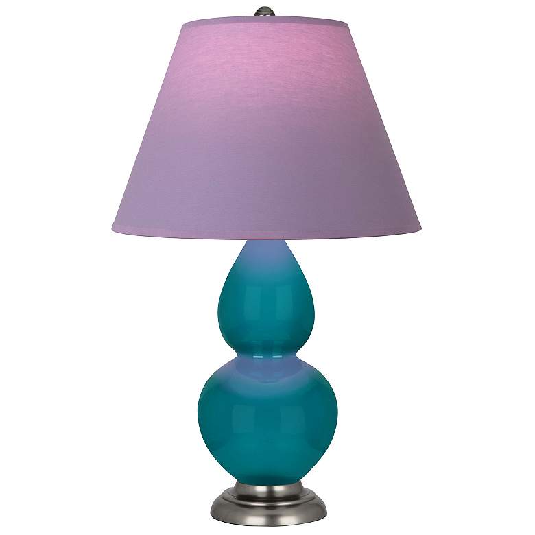 Image 1 Double Gourd 23"H Peacock And Silver Lamp w/ Lavender And Plum Shade