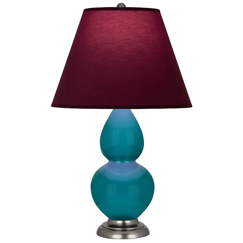 Image 1 Double Gourd 23"H Peacock And Silver Lamp w/ Plum And Lavender Shade
