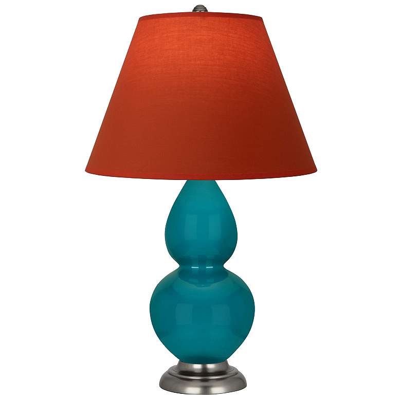 Image 1 Double Gourd 23"H Peacock And Silver Lamp w/ Tangerine And Taupe Shade