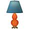 Double Gourd 23"H Pumpkin And Brass Lamp w/ Bright Blue And Gray Shade