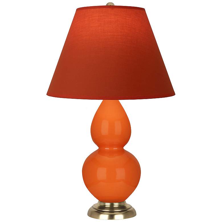 Image 1 Double Gourd 23"H Pumpkin And Brass Lamp w/ Tangerine And Taupe Shade